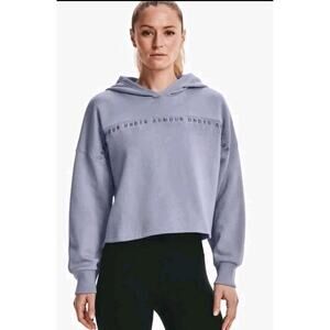 UNDER ARMOUR UA Womens TAPED Lilac Gray Fleece Hoodie Sweatshirt Sz S Cropped